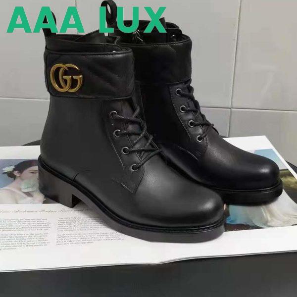 Replica Gucci GG Women’s Ankle Boot Double G Black Leather Tonal Matelassé 3