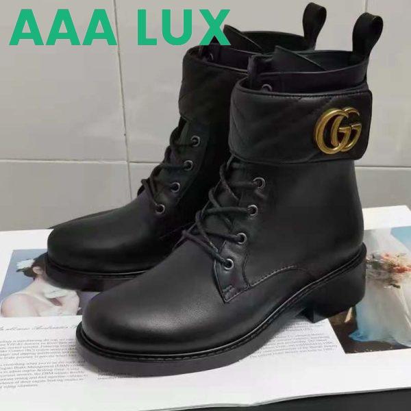 Replica Gucci GG Women’s Ankle Boot Double G Black Leather Tonal Matelassé 4