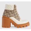Replica Gucci GG Women’s GG Ankle Boot Beige Ebony GG Supreme Canvas 7 cm Heel