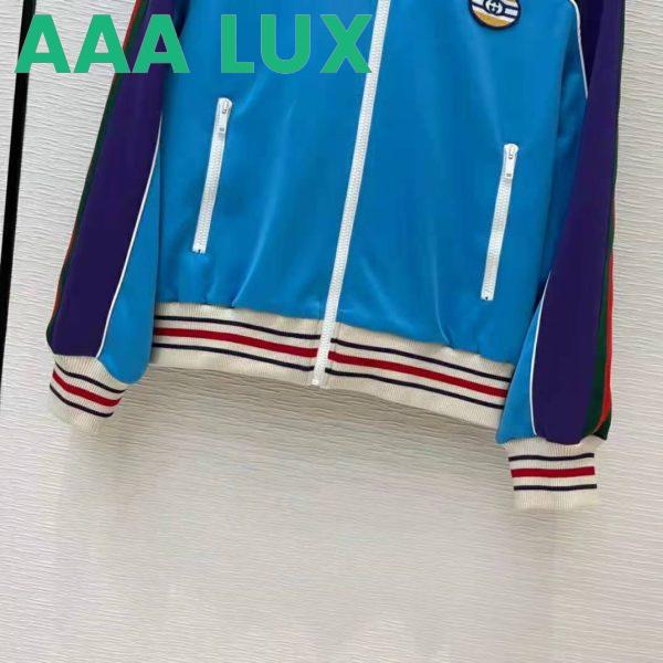 Replica Gucci Women Technical Jersey Zip-Up Jacket with Web Interlocking G-Blue 6