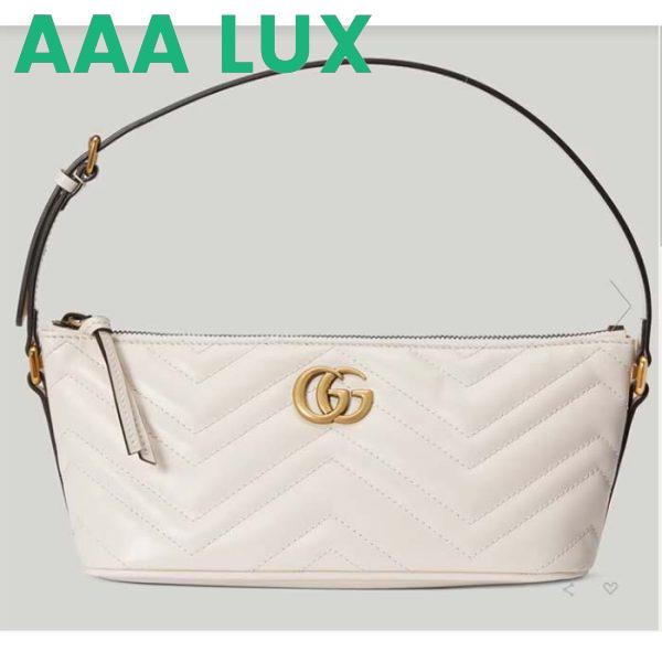 Replica Gucci Women GG Marmont Shoulder Bag White Matelassé Chevron Leather Double G