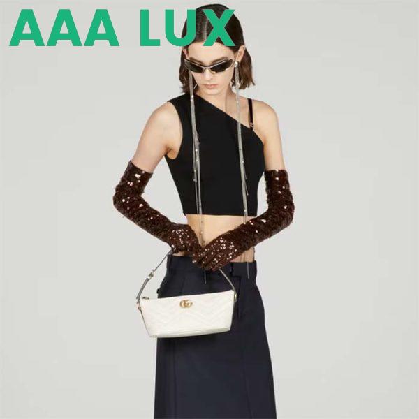 Replica Gucci Women GG Marmont Shoulder Bag White Matelassé Chevron Leather Double G 12