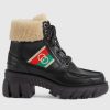 Replica Gucci Women Ankle Boot Stripe Black Leather Merino Wool Mid 6 Cm Heel