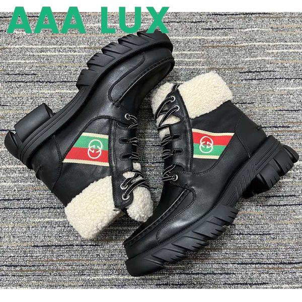 Replica Gucci Women Ankle Boot Stripe Black Leather Merino Wool Mid 6 Cm Heel 5