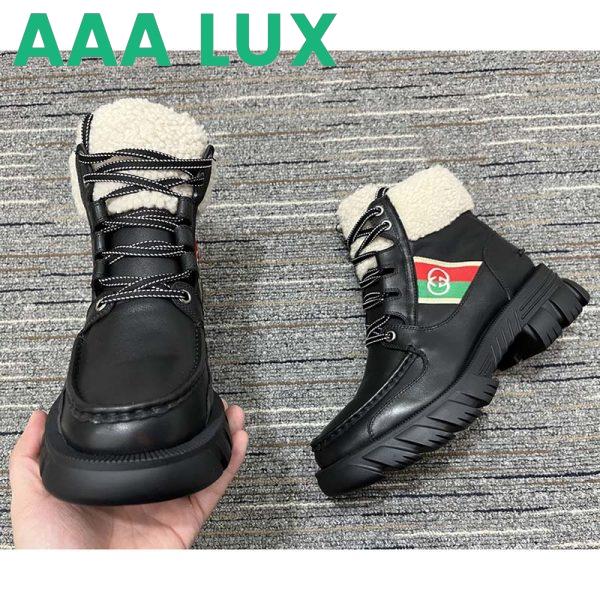 Replica Gucci Women Ankle Boot Stripe Black Leather Merino Wool Mid 6 Cm Heel 8