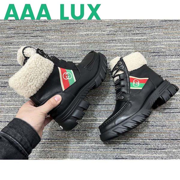 Replica Gucci Women Ankle Boot Stripe Black Leather Merino Wool Mid 6 Cm Heel 9