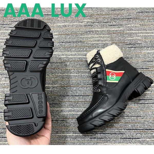 Replica Gucci Women Ankle Boot Stripe Black Leather Merino Wool Mid 6 Cm Heel 10