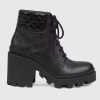 Replica Gucci Women Ankle Boots Black GG Supreme Canvas Rubber Lace-Up High Heel