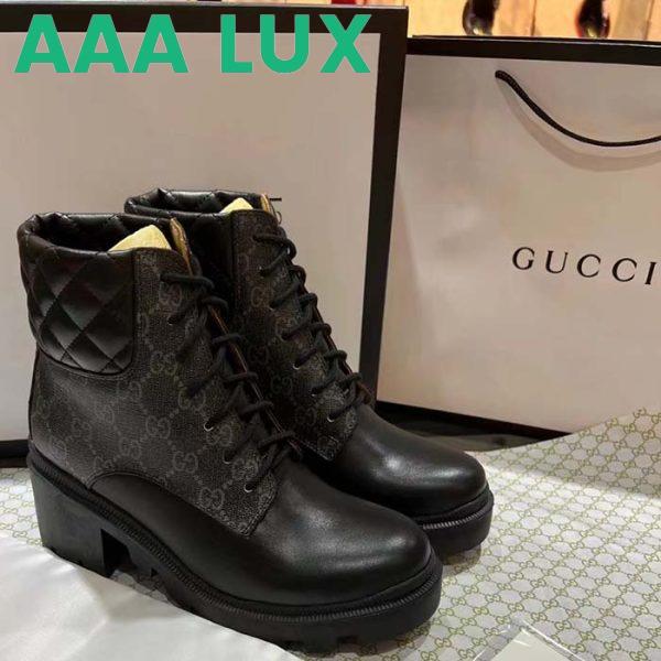 Replica Gucci Women Ankle Boots Black GG Supreme Canvas Rubber Lace-Up High Heel 3