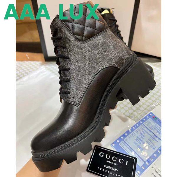 Replica Gucci Women Ankle Boots Black GG Supreme Canvas Rubber Lace-Up High Heel 4