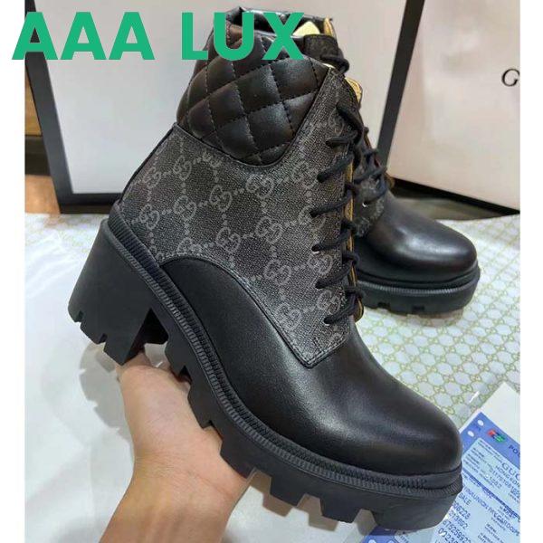 Replica Gucci Women Ankle Boots Black GG Supreme Canvas Rubber Lace-Up High Heel 5