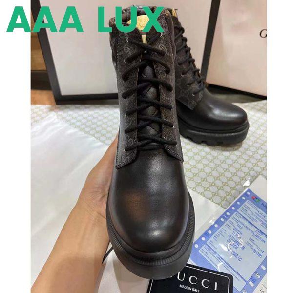 Replica Gucci Women Ankle Boots Black GG Supreme Canvas Rubber Lace-Up High Heel 6