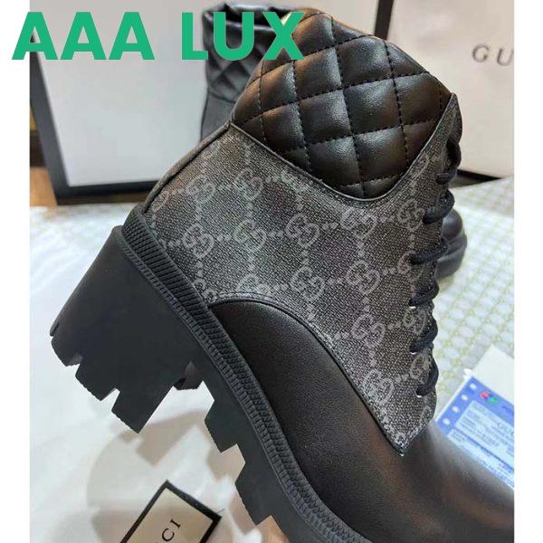 Replica Gucci Women Ankle Boots Black GG Supreme Canvas Rubber Lace-Up High Heel 9