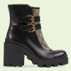 Replica Gucci Women Boot Horsebit Brown Smooth Stretch Leather Gold Plated Block Mid Heel 13
