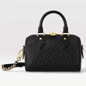 Replica Louis Vuitton Women LV Speedy Bandouliere 20 Handbag Black Calfskin Double Zip 2