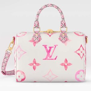 Replica Louis Vuitton Women LV Speedy Bandoulière 25 Pink Monogram Coated Canvas Double Zip Padlock 2