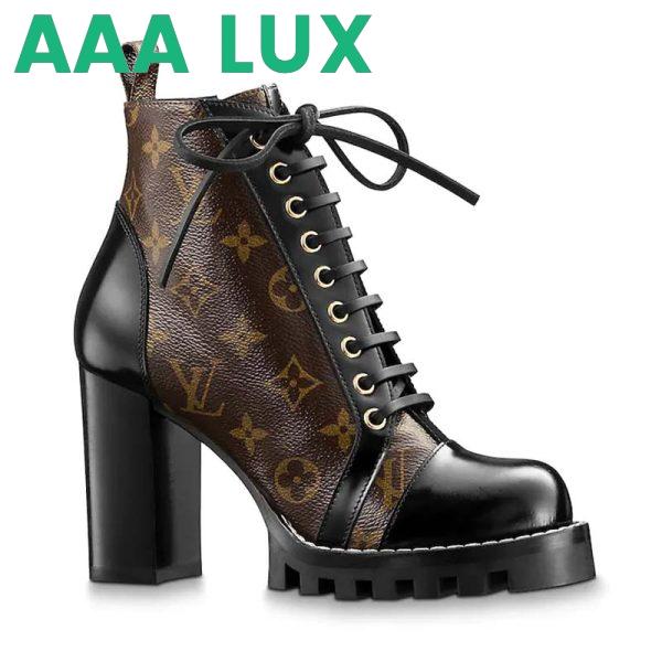 Replica Louis Vuitton LV Women Star Trail Ankle Boot in Black Calf Leather with Monogram Canvas-Brown 2