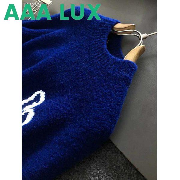 Replica Louis Vuitton LV Women LV Intarsia Crewneck Regular Fit Wool-Blue 8