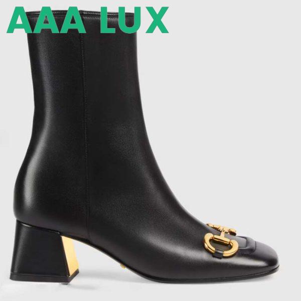 Replica Gucci Women GG Mid-Heel Ankle Boot Horsebit Black Leather 6 Cm Heel 2