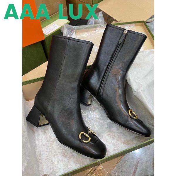 Replica Gucci Women GG Mid-Heel Ankle Boot Horsebit Black Leather 6 Cm Heel 3