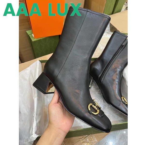 Replica Gucci Women GG Mid-Heel Ankle Boot Horsebit Black Leather 6 Cm Heel 5