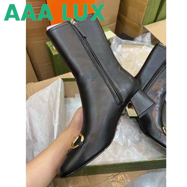 Replica Gucci Women GG Mid-Heel Ankle Boot Horsebit Black Leather 6 Cm Heel 6