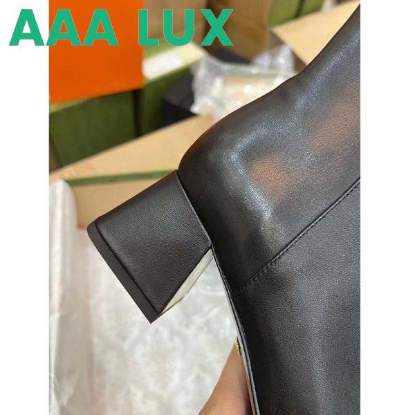 Replica Gucci Women GG Mid-Heel Ankle Boot Horsebit Black Leather 6 Cm Heel 10