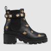 Replica Gucci Women GG Mid-Heel Ankle Boot Horsebit Black Leather 6 Cm Heel 13