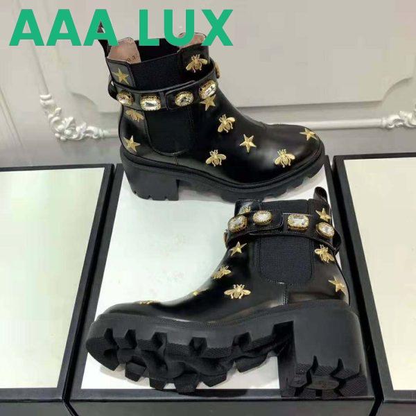 Replica Gucci Women Gucci Embroidered Leather Ankle Boot with Belt in Black leather 6 cm Heel 4