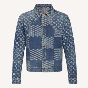 Replica Louis Vuitton Men Giant Damier Waves Monogram Denim Jacket Cotton Regular Fit-Blue 2