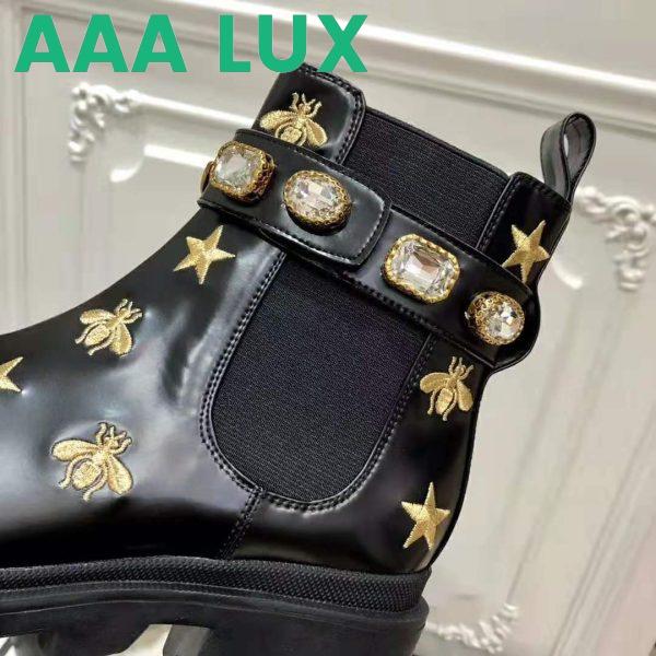 Replica Gucci Women Gucci Embroidered Leather Ankle Boot with Belt in Black leather 6 cm Heel 10