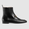 Replica Gucci Women Gucci Leather Ankle Boot in Black Shiny Leather 7.6 cm 13