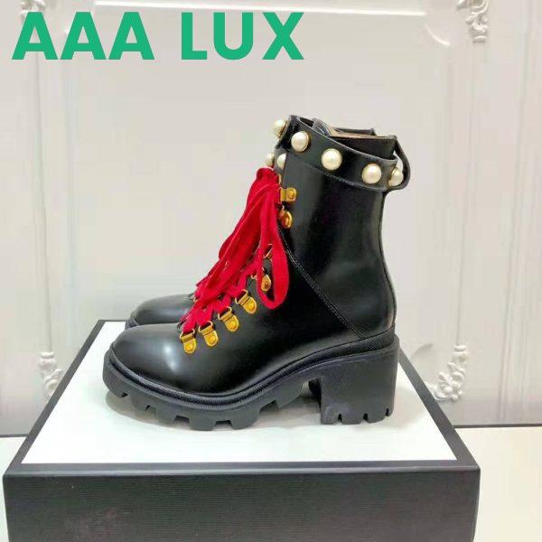 Replica Gucci Women Gucci Leather Ankle Boot in Black Shiny Leather 7.6 cm 7