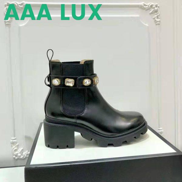 Replica Gucci Women Gucci Leather Ankle Boot with Belt in Black Leather 6 cm Heel 3