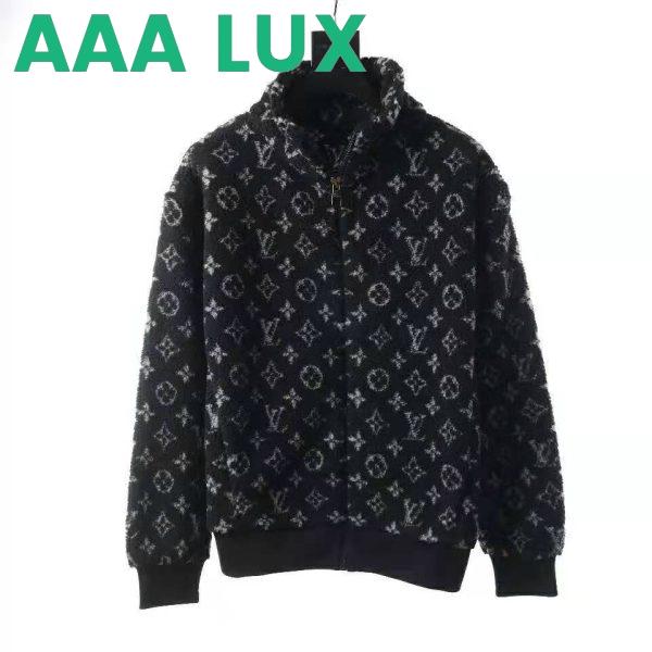 Replica Louis Vuitton Men Monogram Jacquard Fleece Zip-Through Jacket Polyester Black Slightly Loose Fit 3