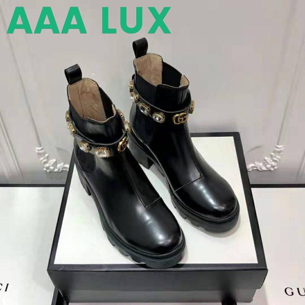 Replica Gucci Women Gucci Leather Ankle Boot with Belt in Black Leather 6 cm Heel 4