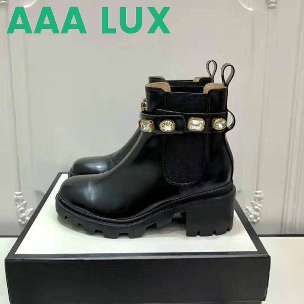 Replica Gucci Women Gucci Leather Ankle Boot with Belt in Black Leather 6 cm Heel 5