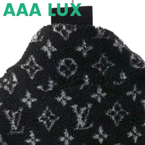Replica Louis Vuitton Men Monogram Jacquard Fleece Zip-Through Jacket Polyester Black Slightly Loose Fit 5