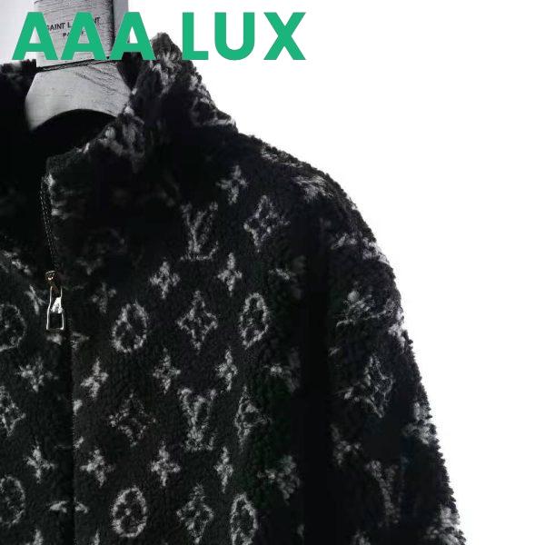Replica Louis Vuitton Men Monogram Jacquard Fleece Zip-Through Jacket Polyester Black Slightly Loose Fit 7