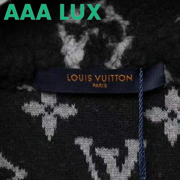 Replica Louis Vuitton Men Monogram Jacquard Fleece Zip-Through Jacket Polyester Black Slightly Loose Fit 9