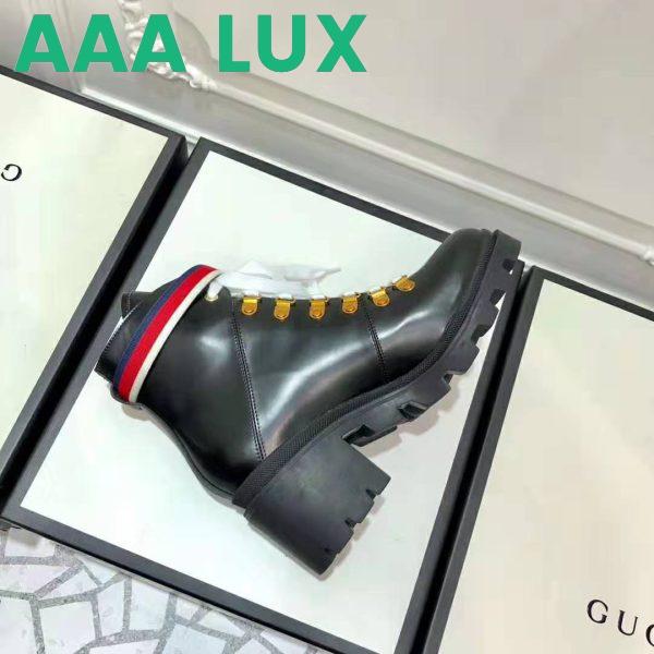 Replica Gucci Women Gucci Leather Ankle Boot with Sylvie Web in Black Leather 2.5 cm Heel 5