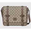 Replica Gucci Unisex GG Messenger Bag Beige Ebony GG Supreme Canvas Brown Leather