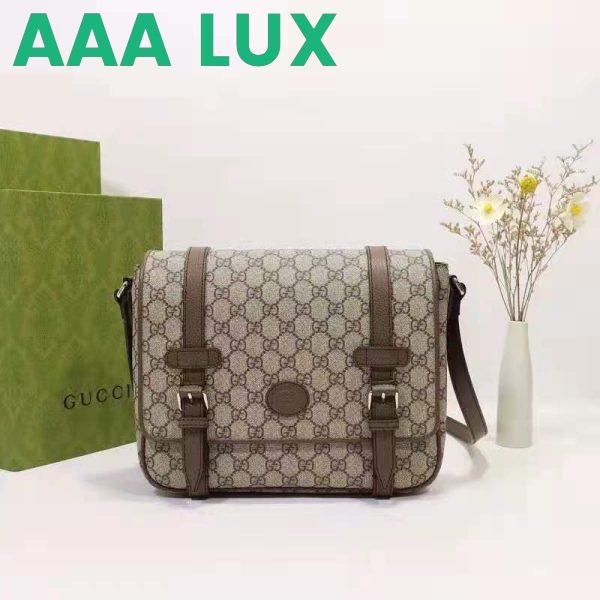 Replica Gucci Unisex GG Messenger Bag Beige Ebony GG Supreme Canvas Brown Leather 3