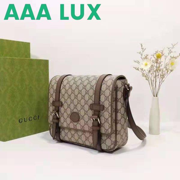 Replica Gucci Unisex GG Messenger Bag Beige Ebony GG Supreme Canvas Brown Leather 4