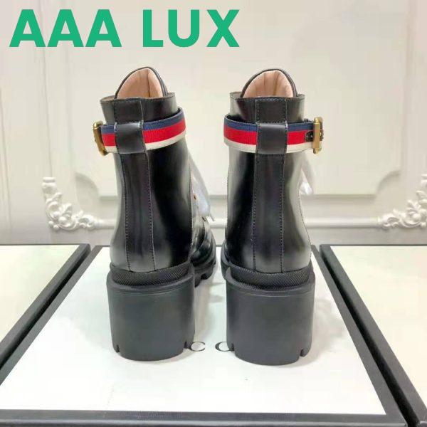 Replica Gucci Women Gucci Leather Ankle Boot with Sylvie Web in Black Leather 2.5 cm Heel 8