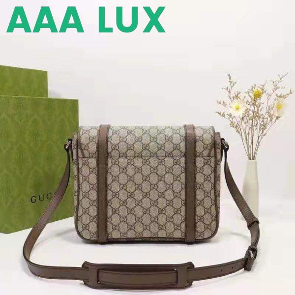 Replica Gucci Unisex GG Messenger Bag Beige Ebony GG Supreme Canvas Brown Leather 5