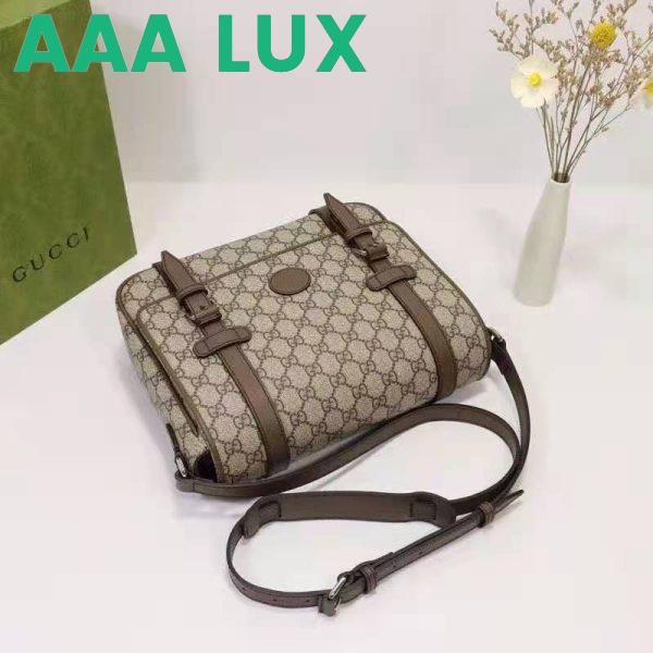 Replica Gucci Unisex GG Messenger Bag Beige Ebony GG Supreme Canvas Brown Leather 6