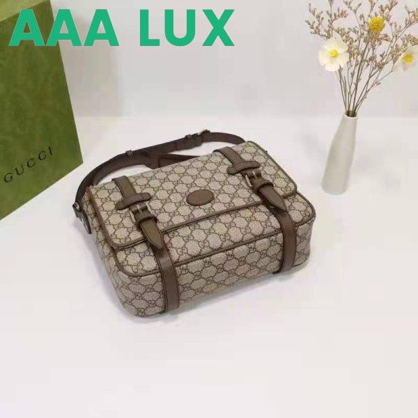 Replica Gucci Unisex GG Messenger Bag Beige Ebony GG Supreme Canvas Brown Leather 7