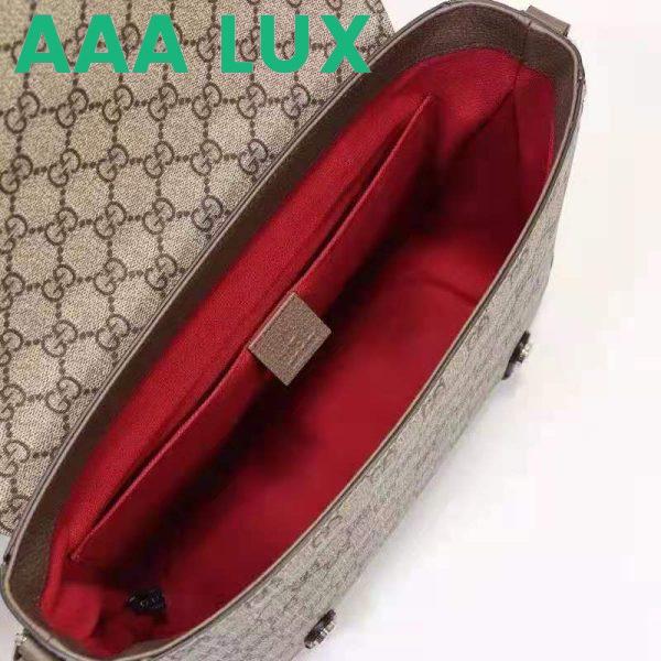 Replica Gucci Unisex GG Messenger Bag Beige Ebony GG Supreme Canvas Brown Leather 8