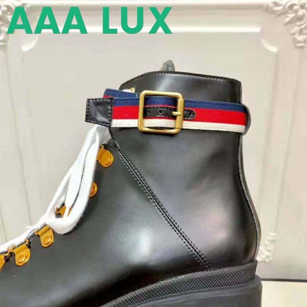 Replica Gucci Women Gucci Leather Ankle Boot with Sylvie Web in Black Leather 2.5 cm Heel 10